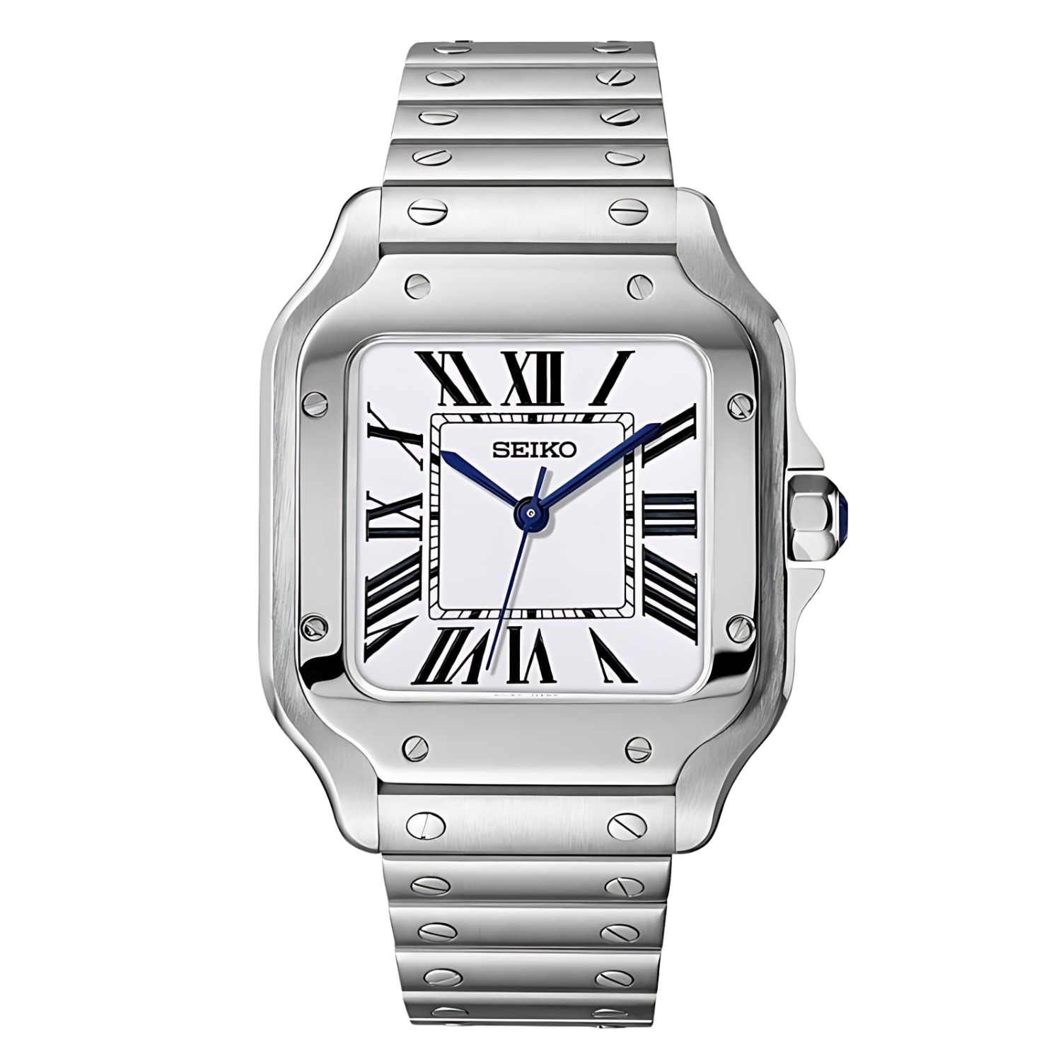 Seiko Moddys Santeiko – elegante Seiko Mod Automatikuhr mit weißem Zifferblatt, römischen Indizes und Edelstahlarmband im klassischen Design