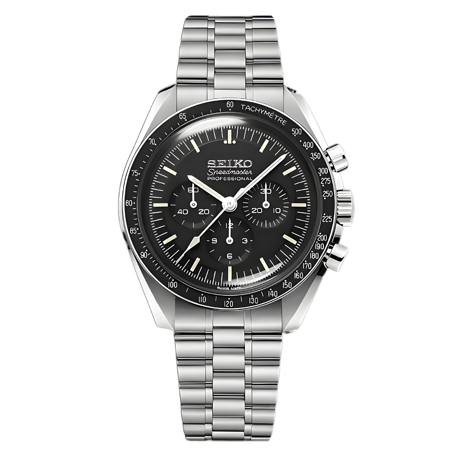 Seiko Moddys Speedmaster Mod Speedseiko Black Dial – exklusive Seiko Mod Automatikuhr mit Edelstahlarmband und schwarzem Chronograph Zifferblatt