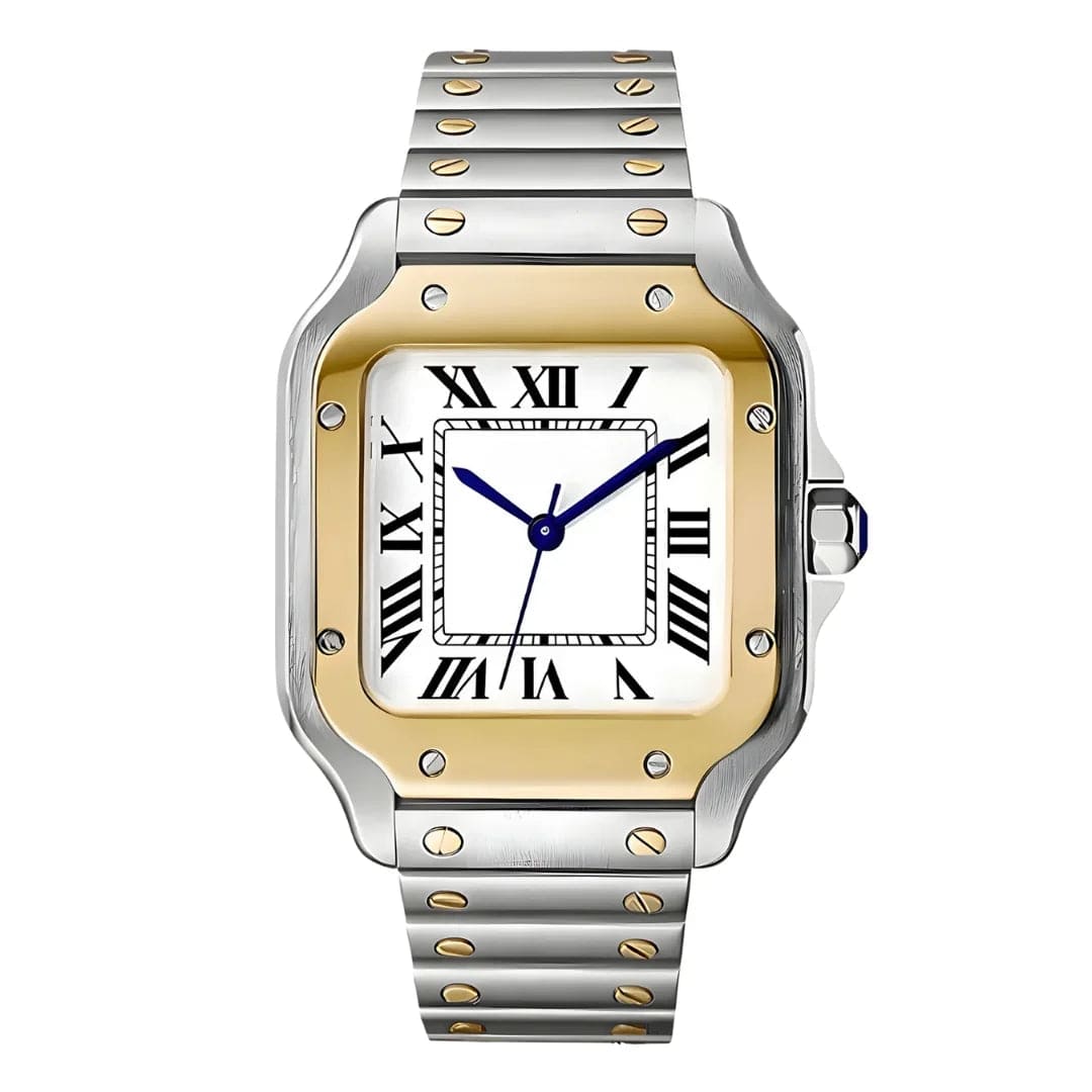 Seiko Mod Santos Gold Silver – Bicolor Edelstahl- Gold mit römischen Ziffern