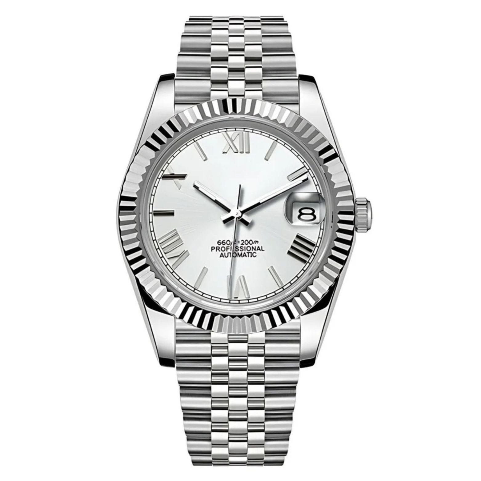 Seiko Mod Seikojust Silver Roman Silbernes Zifferblatt mit römischen Ziffern, Edelstahlgehäuse und Jubilee Armband
