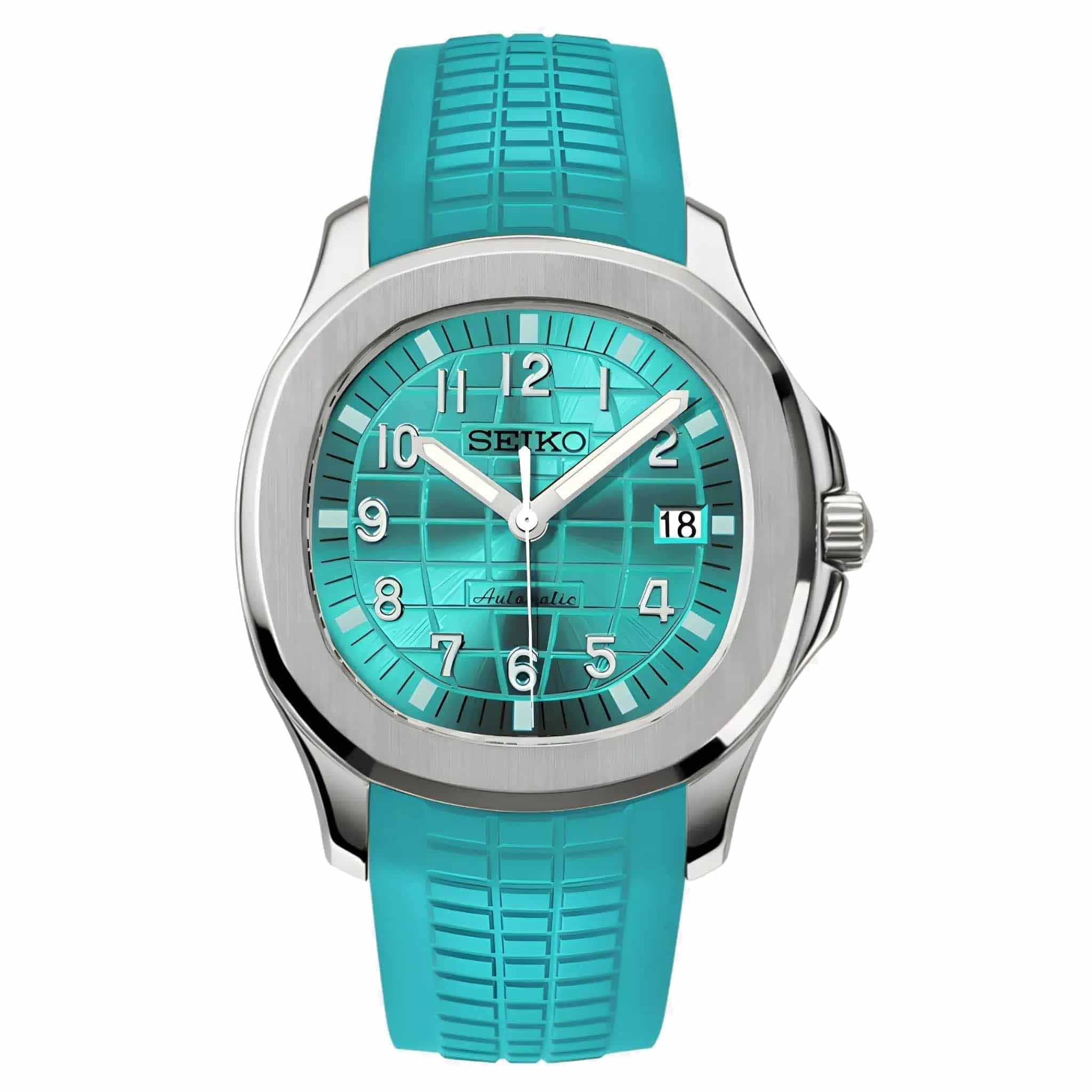 Seiko Mod Aquanaut Tiffany Metallic Blue – Sportuhr mit türkisem Zifferblatt und Armband