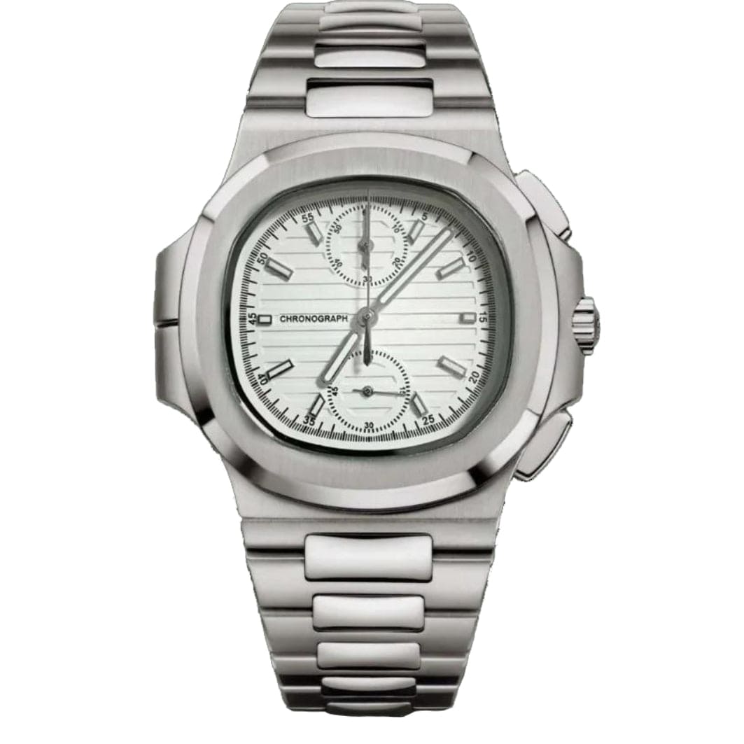 Seiko Mod Nautilus Chronograph White – Edelstahl Uhr mit weißem Zifferblatt und Chronographenfunktion