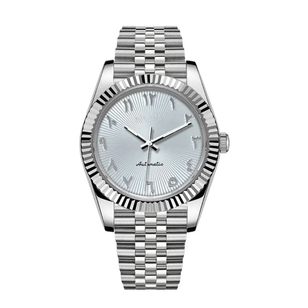 Seiko Mod Datejust White Arabic Automatik Uhr mit weißem strukturierten Zifferblatt und arabischen Ziffern