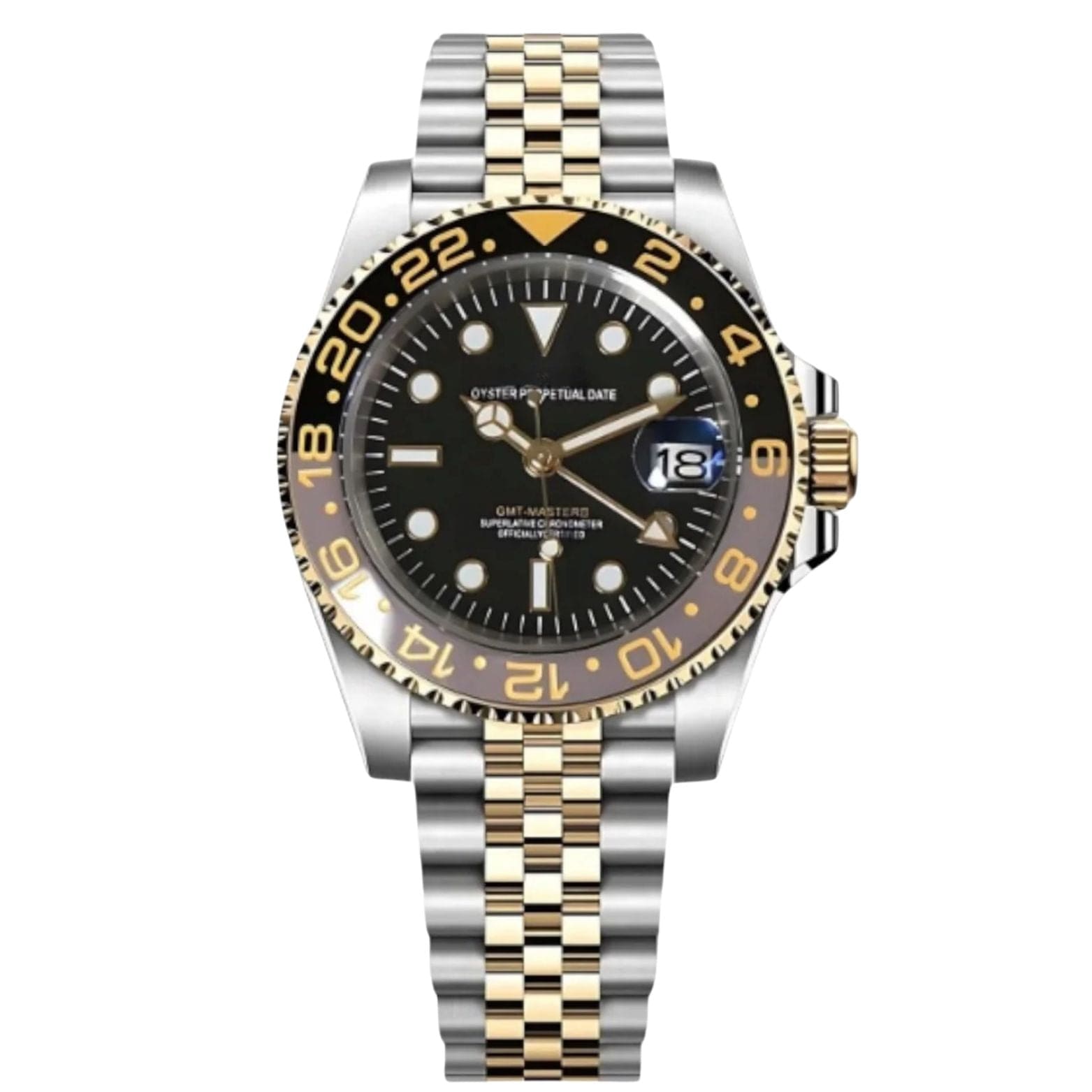 Seiko Mod GMT in Bicolor Silber-Gold mit schwarzem Zifferblatt