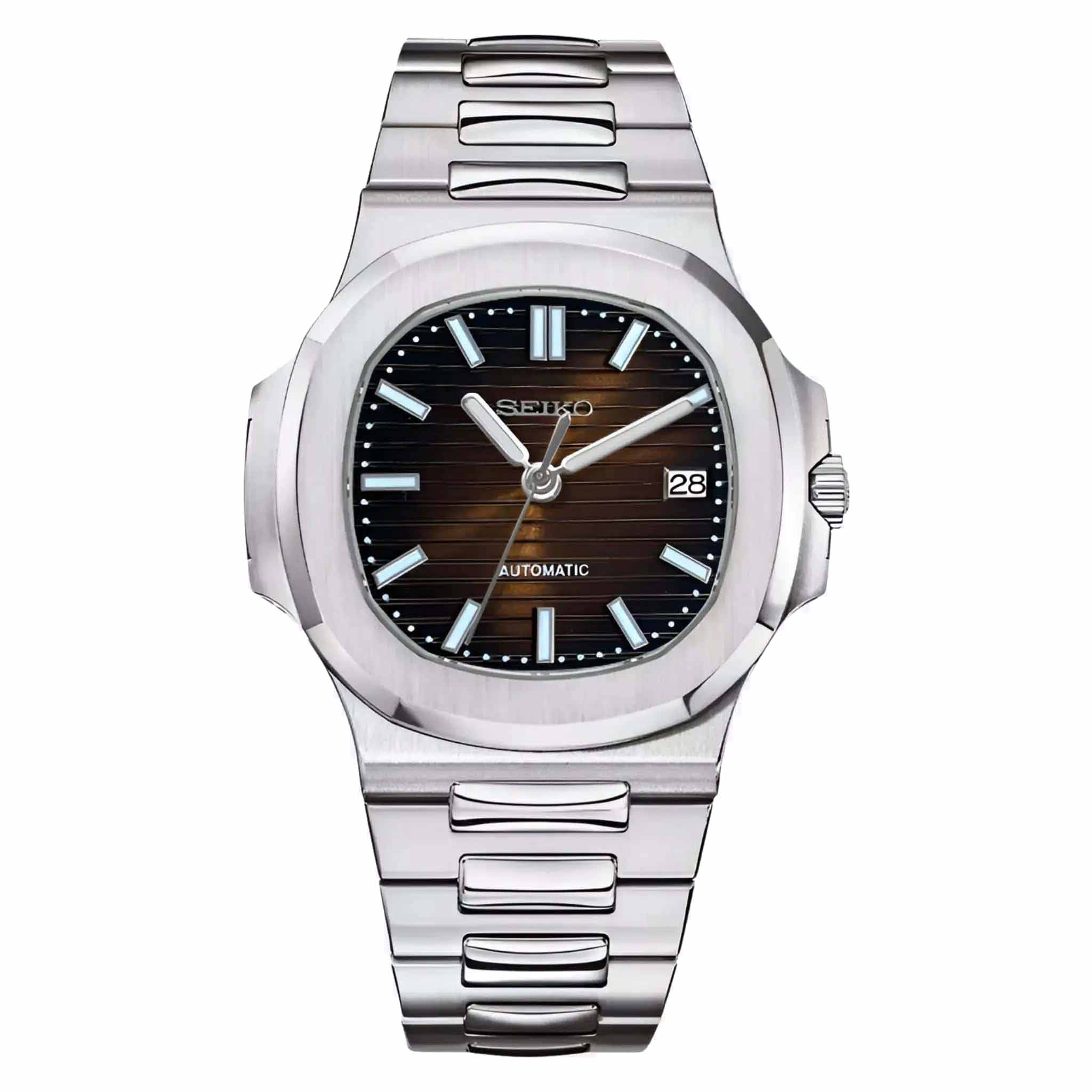 Seiko Moddys Nautilus mit braunem Farbverlauf Zifferblatt und Edelstahlarmband