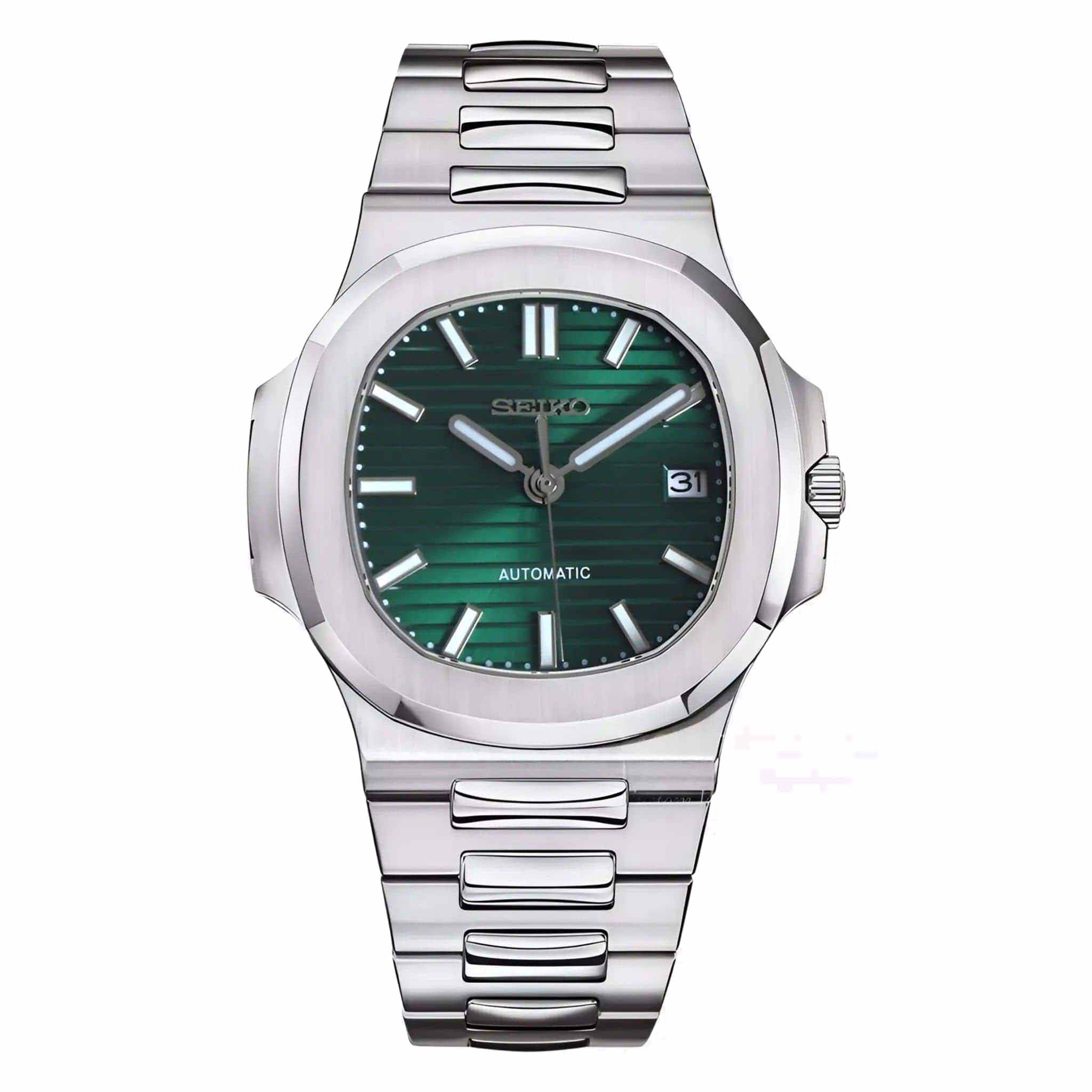 Seiko Mod Nautilus mit metallic grünem Zifferblatt und Edelstahl Gehäuse von Seiko Moddys