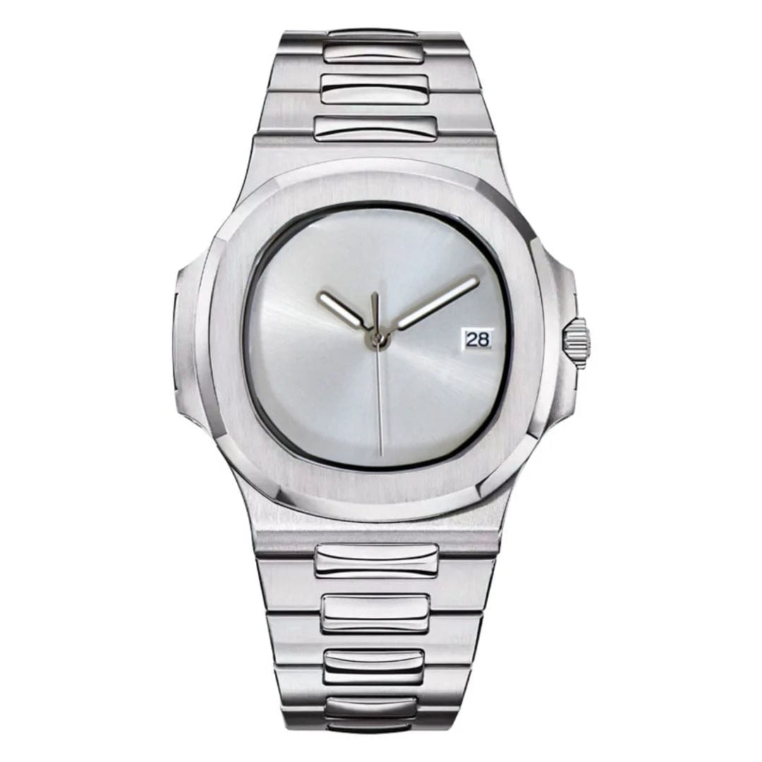 Seiko Moddys Nautilus mit minimalistischen silbernen Zifferblatt und Datumsanzeige