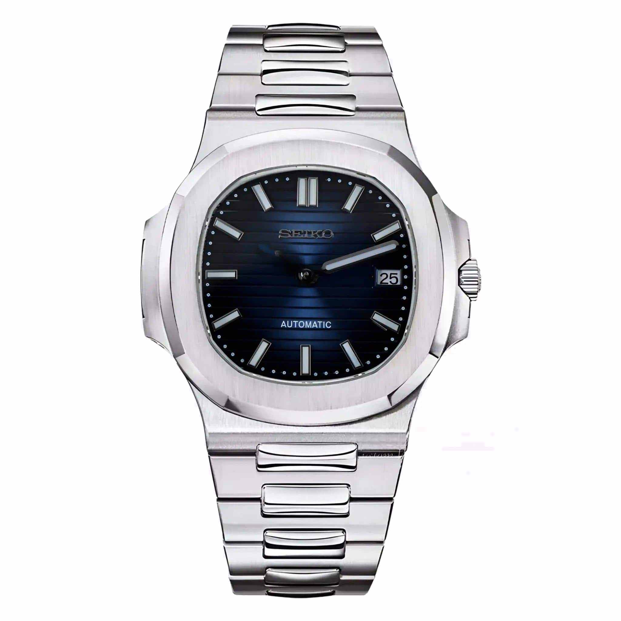 Seiko Mod Nautilus – Luxus Hommage Uhr mit blauem Zifferblatt und Edelstahlband