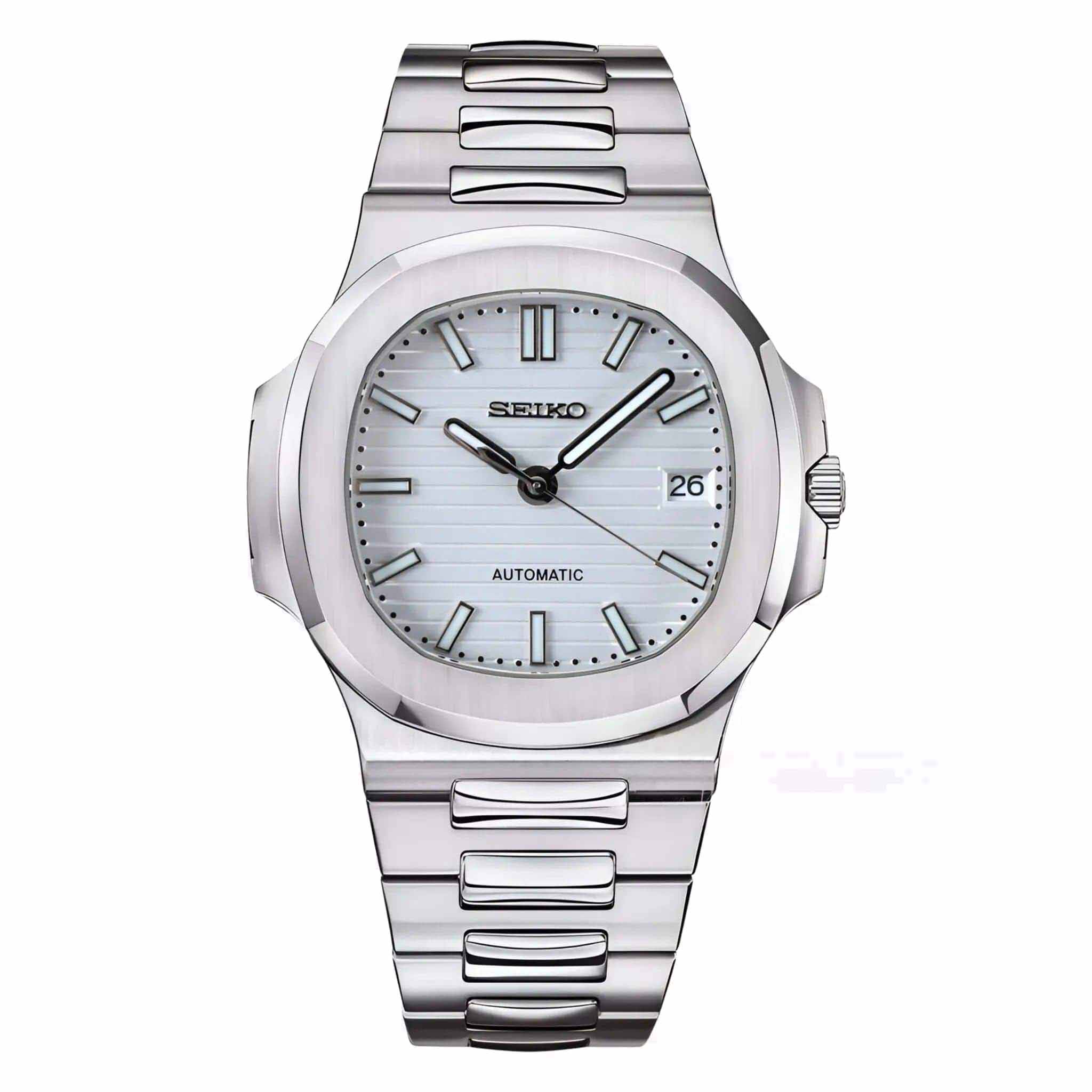 Seiko Mod Nautilus White – Edelstahl mit weißem Zifferblatt