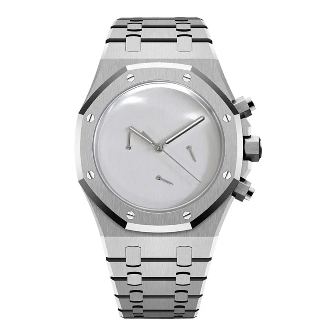 Seiko Moddys Royal Oak Chrono Silver Minimalist Silver Dial