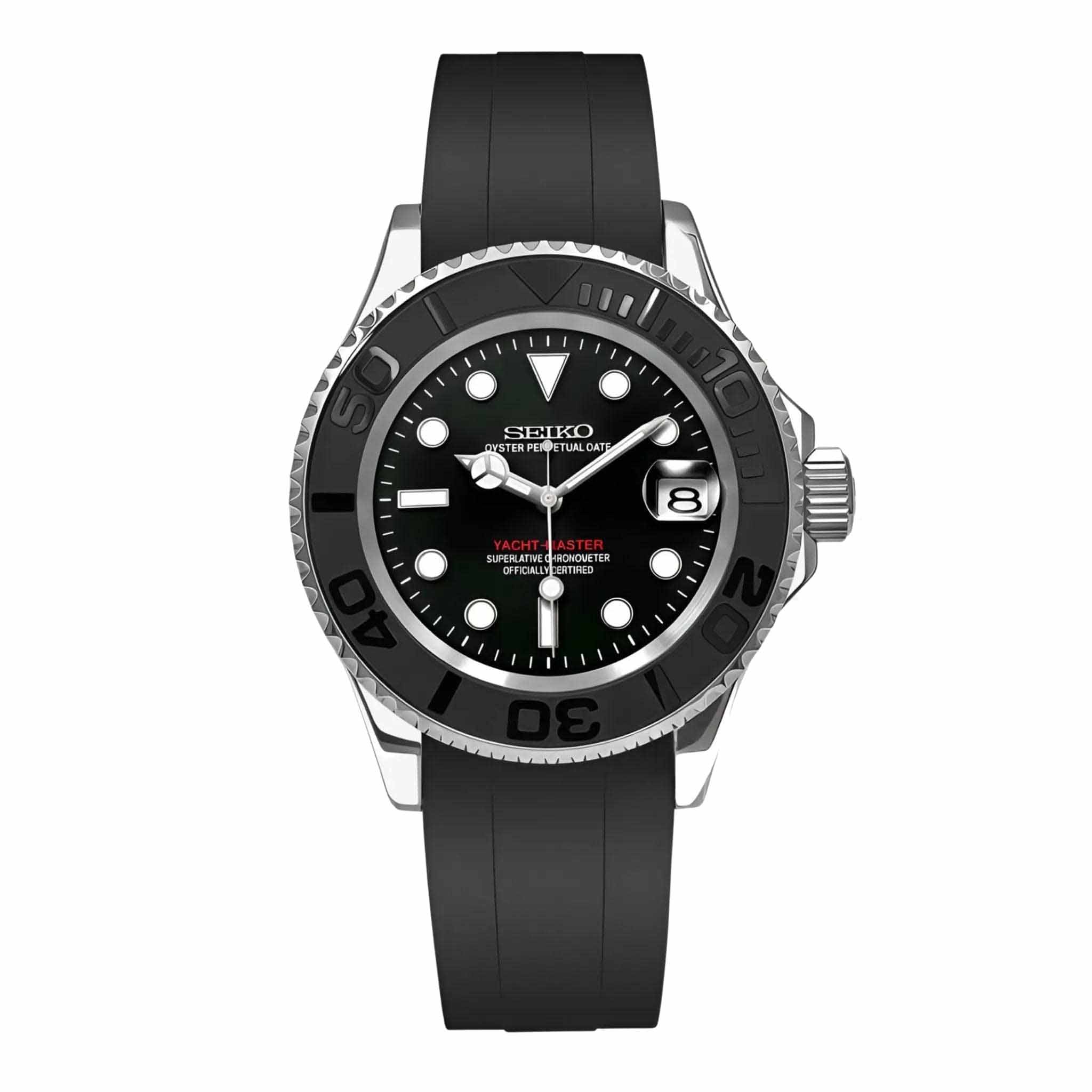 Seiko Mod Submariner Black – Schwarzes Zifferblatt, Edelstahlgehäuse und Lünette, sportliches Design