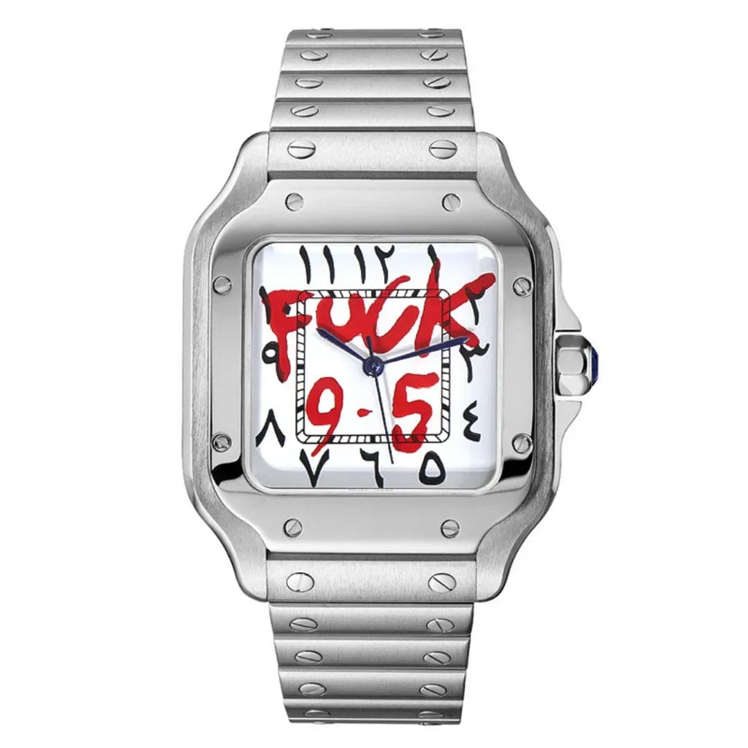 Seiko Mod Santos FCK 9 To 5 White Arabic Automatikuhr mit NH35 Uhrwerk, weißem Zifferblatt, arabischen Ziffern und Edelstahlarmband