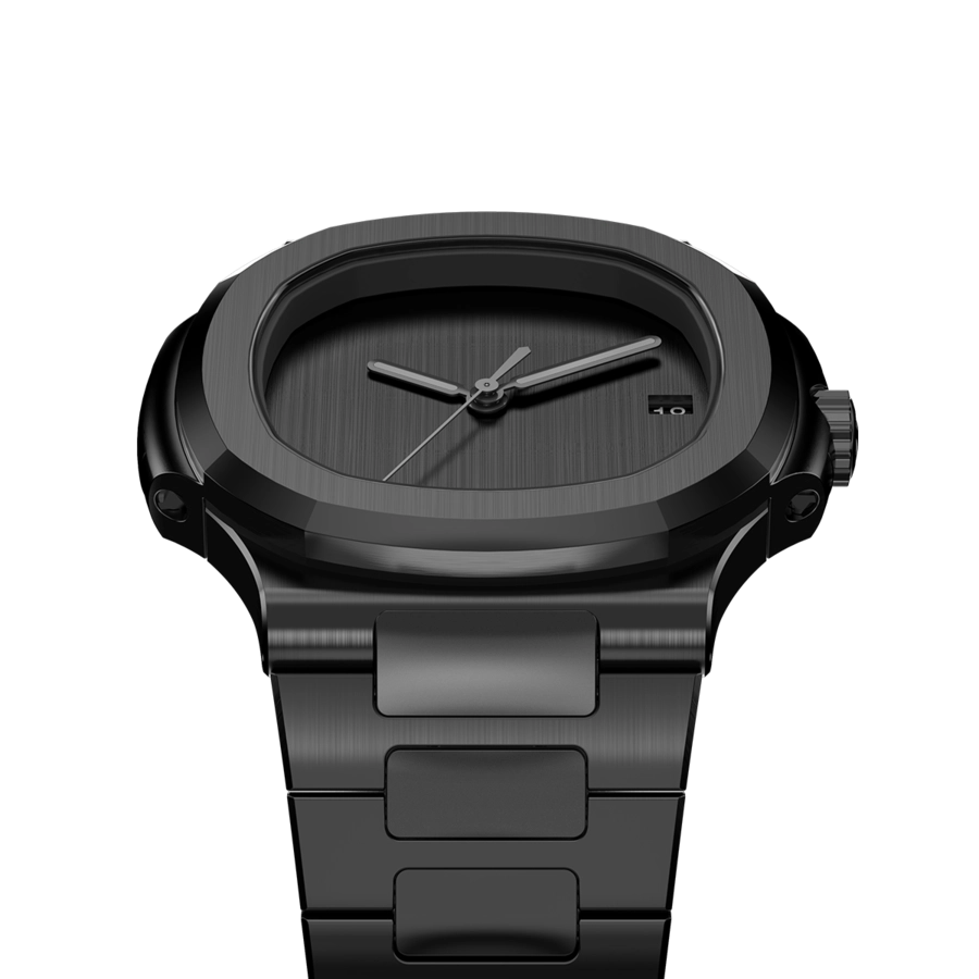 Seiko Mod Nautilus Black Minimalist mit integriertem mattschwarzem Edelstahlarmband und nh35 Automatikwerk