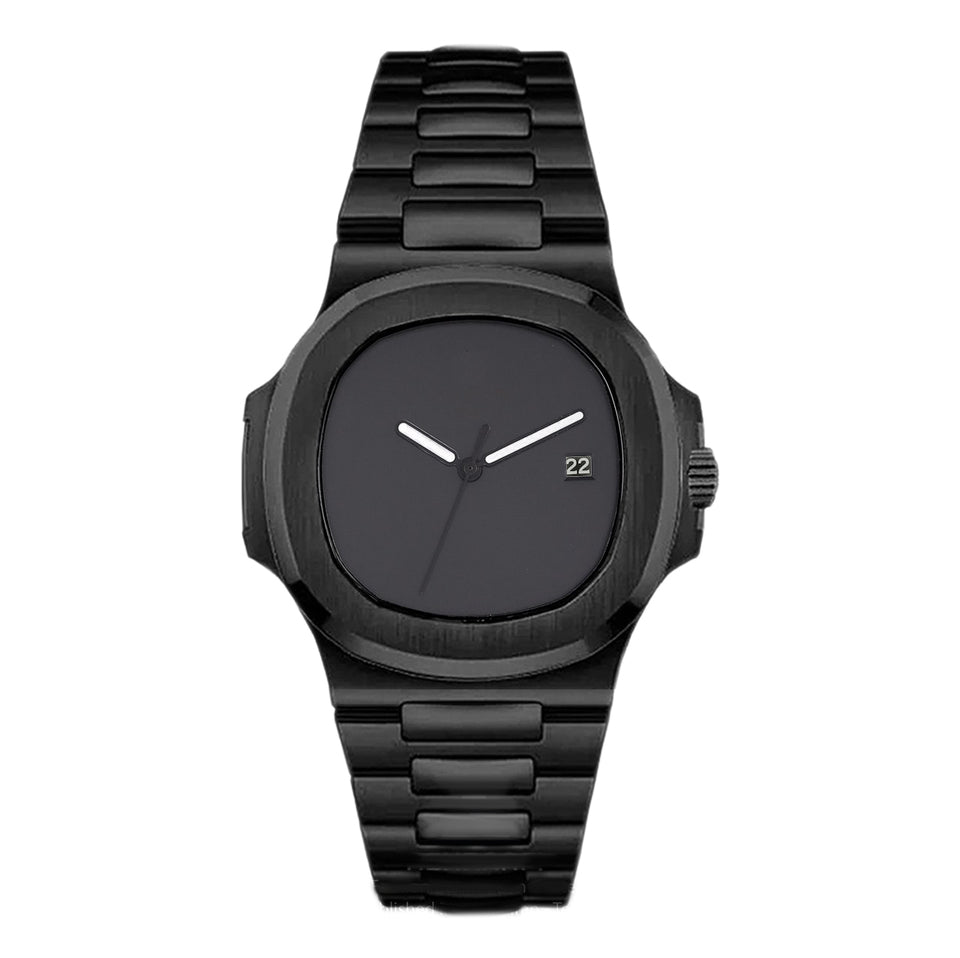 Seiko Mod Nautilus Black Minimalist Automatikuhr mit mattschwarzem Design und Datumsanzeige