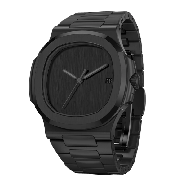 Seitenansicht der Seiko Mod Nautilus Black Minimalist mit NH35 Automatikwerk