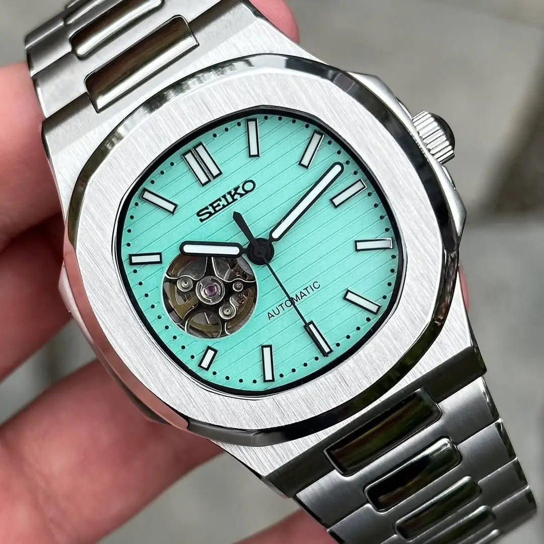 Seiko Mod Nautilus Tiffany Open Heart mit sichtbarem Automatikwerk durch Open-Heart-Zifferblatt