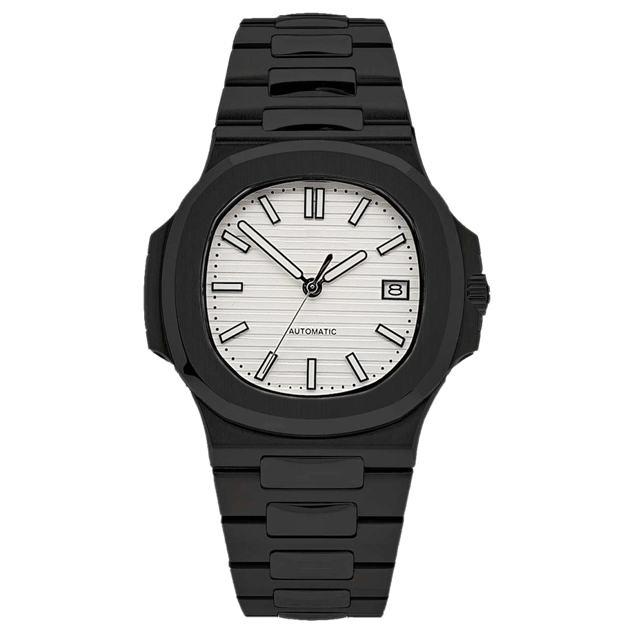 Seiko Mod Nautilus Venom nh35 Automatikuhr mit weißem Zifferblatt und schwarzem Gehäuse