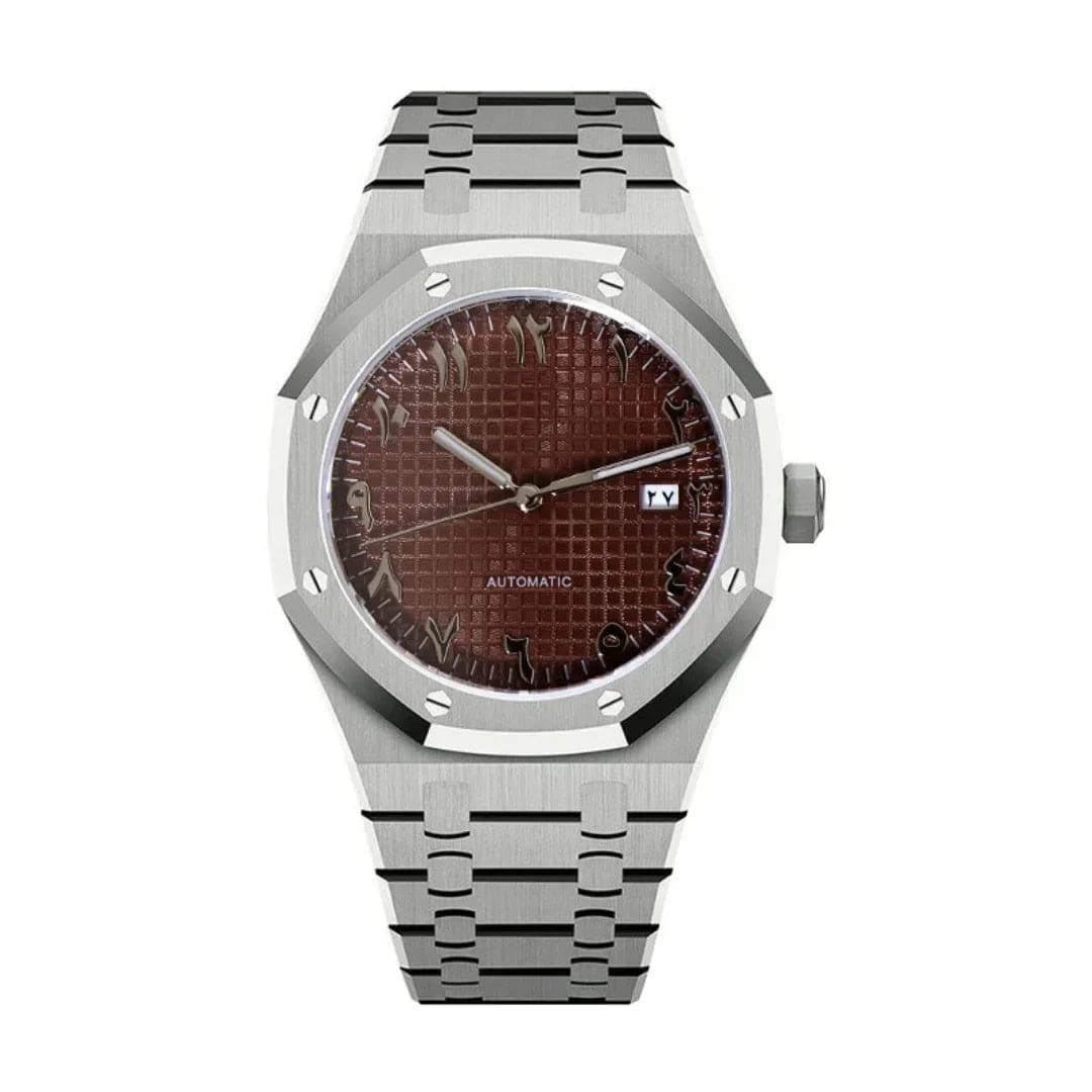 Seiko Mod Royal Oak Brown Arabic Automatikuhr mit braunem Waffle-Zifferblatt, arabischen Ziffern und Edelstahlarmband