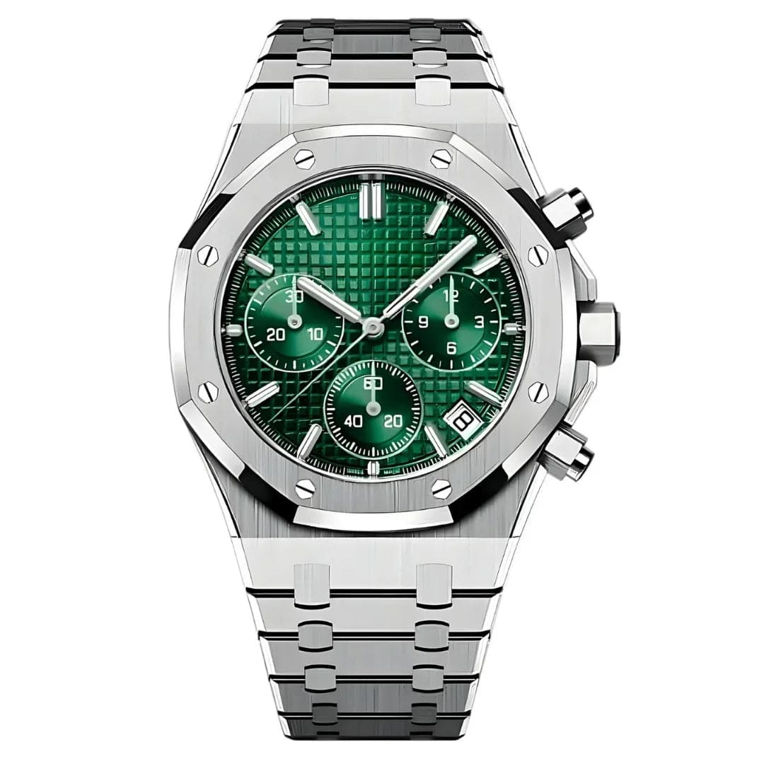 Seiko Mod Royal Oak Chrono Green Chronograph mit grünem Waffle-Zifferblatt, drei Subdials und Edelstahlarmband