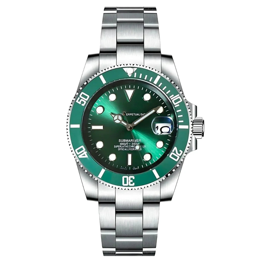 Seiko Mod Submariner Hulk Automatikuhr mit NH35 Uhrwerk, grünem Zifferblatt, grüner Keramik-Lünette und Oyster Edelstahlarmband