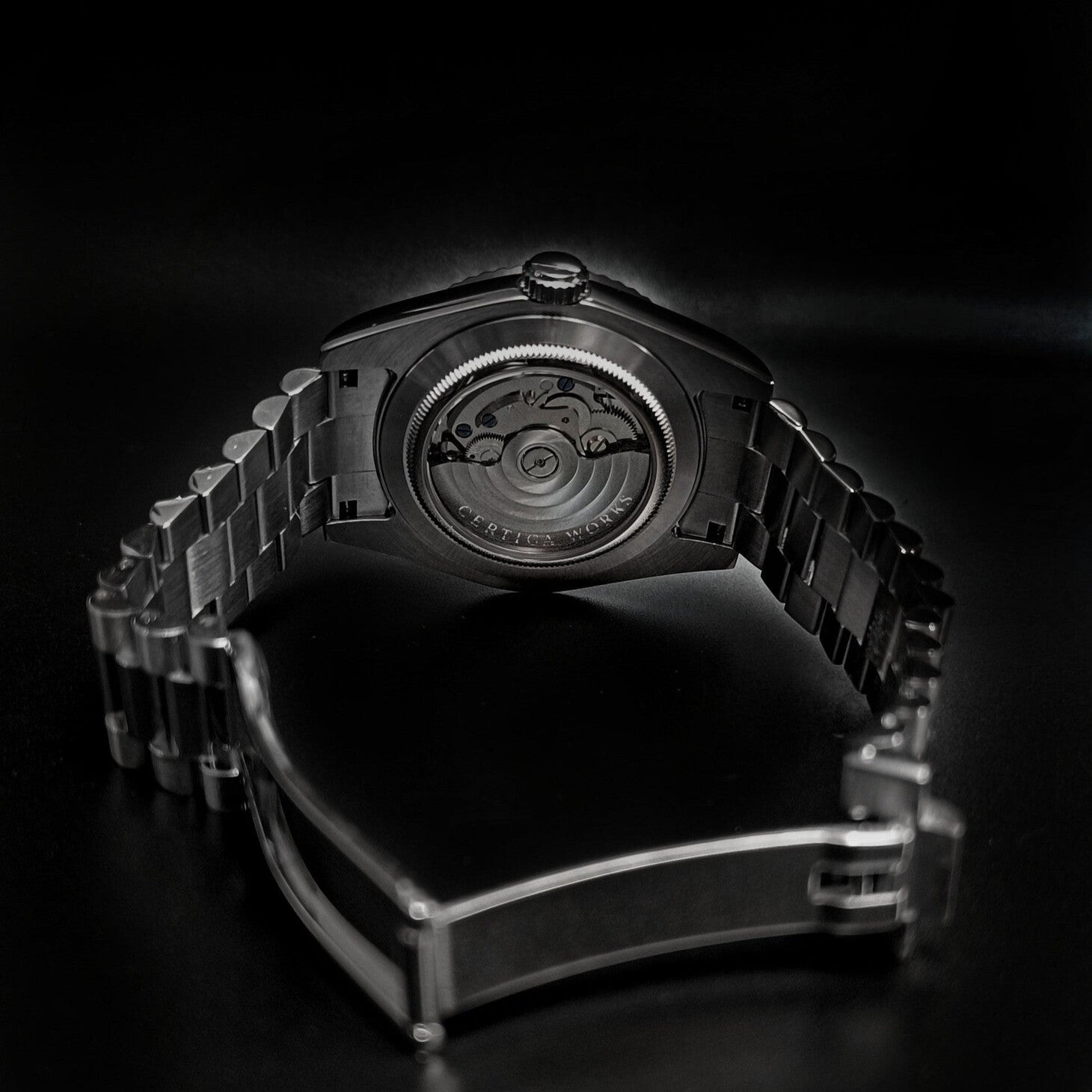 Datejust Silver Roman transparenter Gehäuseboden mit NH35 Automatikwerk sichtbar durch Saphirglas und poliertem Finish