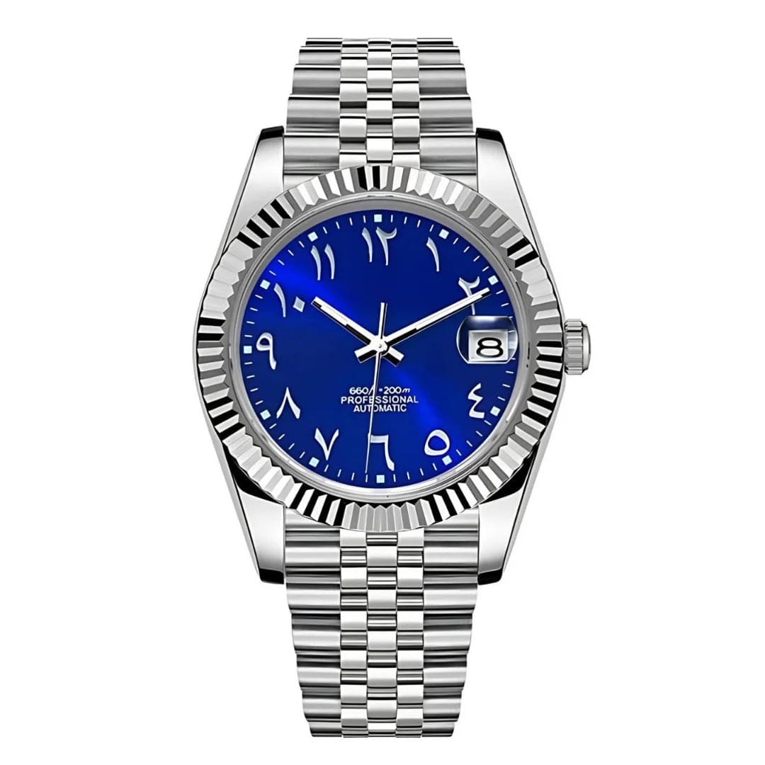 Seiko Mod Datejust Royal Blue Arabic mit NH35 Automatikwerk, königsblauem Zifferblatt und arabischen Ziffern