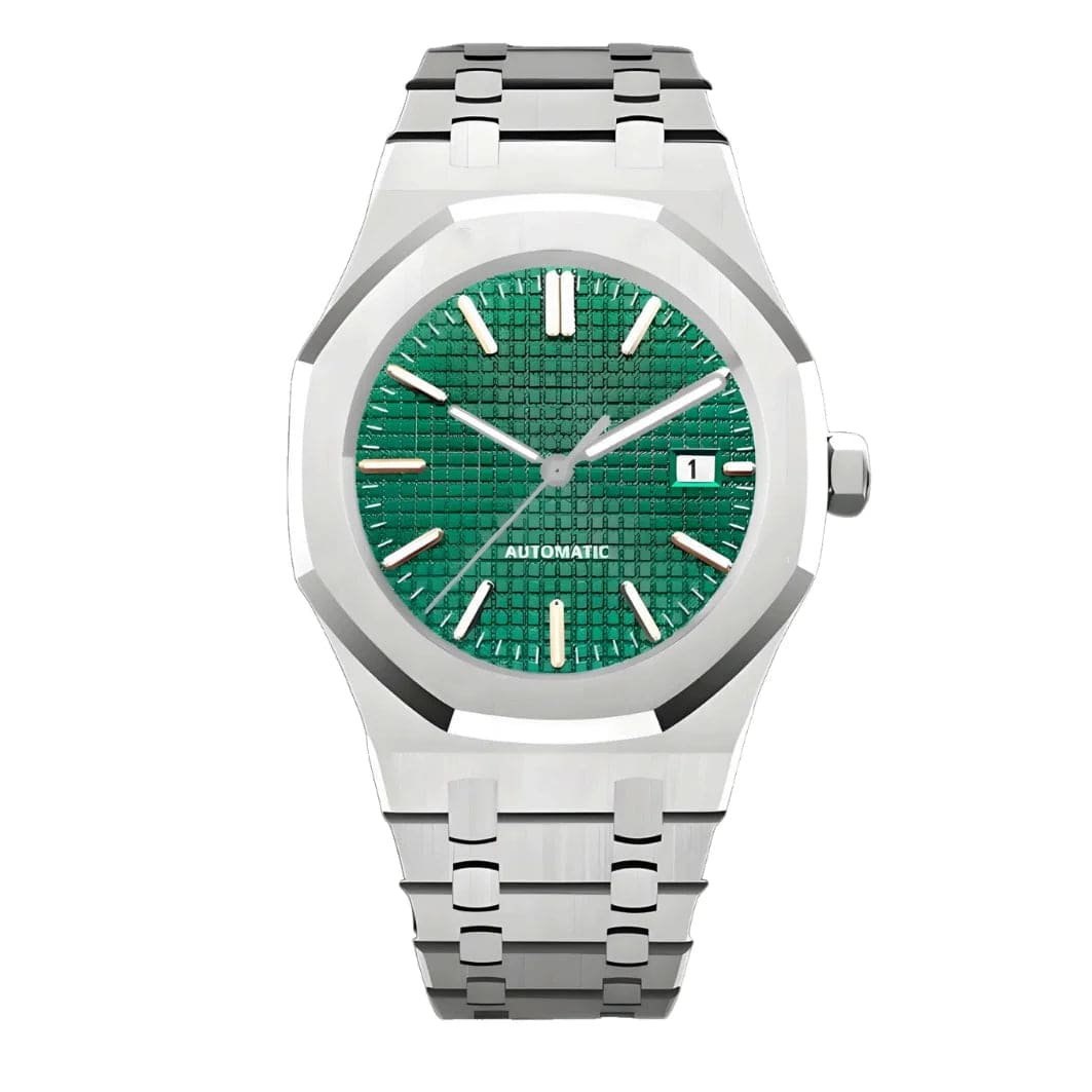 Seiko Mod Royal Oak Green Automatikuhr mit grünem Waffle-Zifferblatt, Edelstahlgehäuse und integriertem Armband